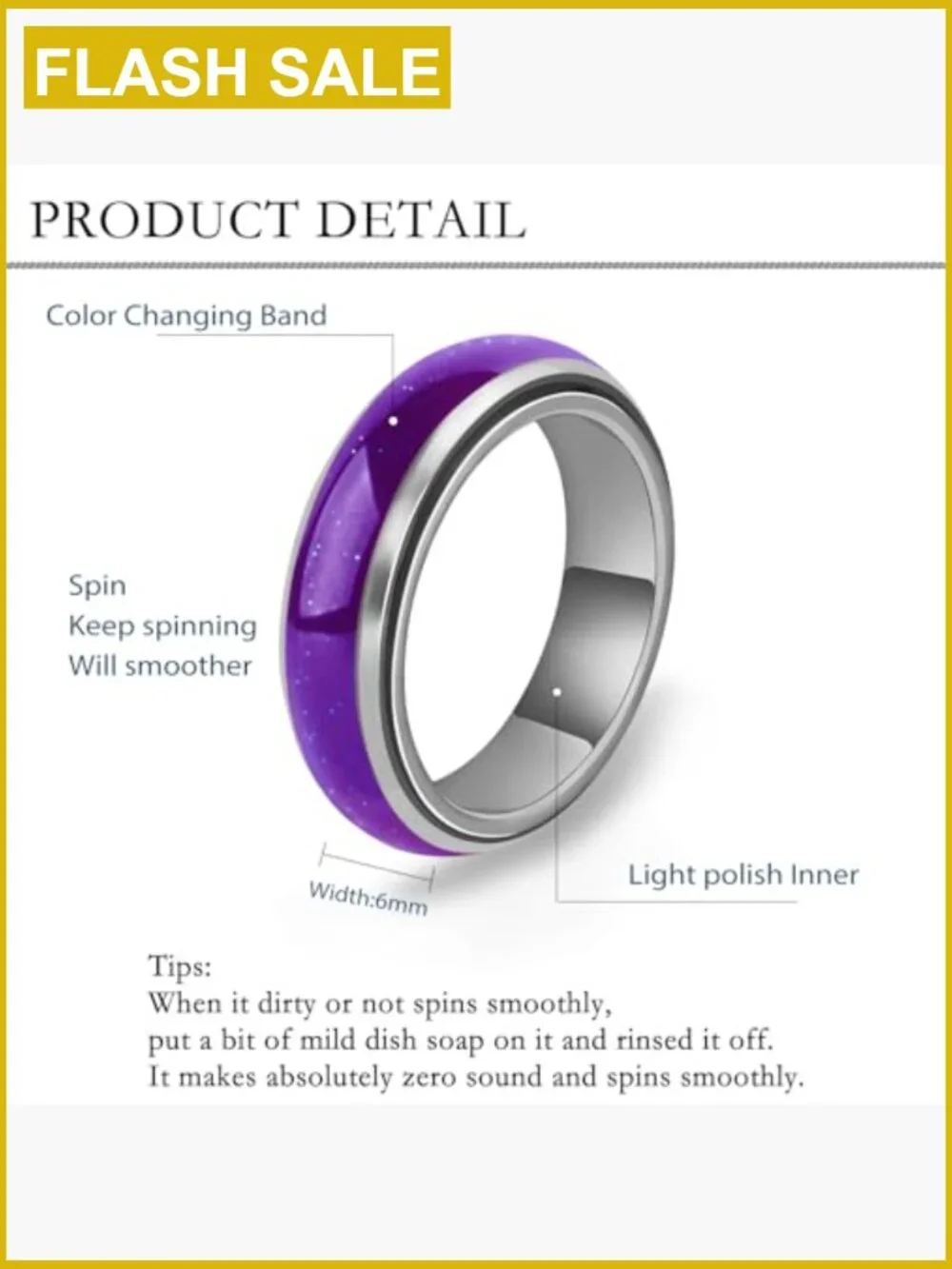 Mood Fidget Spinner Ring Stainless Steel Temperature Changing Anxiety Relief